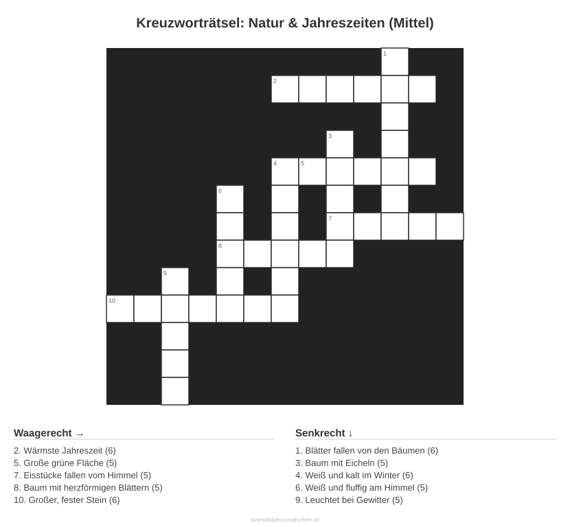 Kreuzworträtsel Kreuzworträtsel: Natur & Jahreszeiten (Mittel) aus der Kategorie Natur - kostenlos ausdrucken
