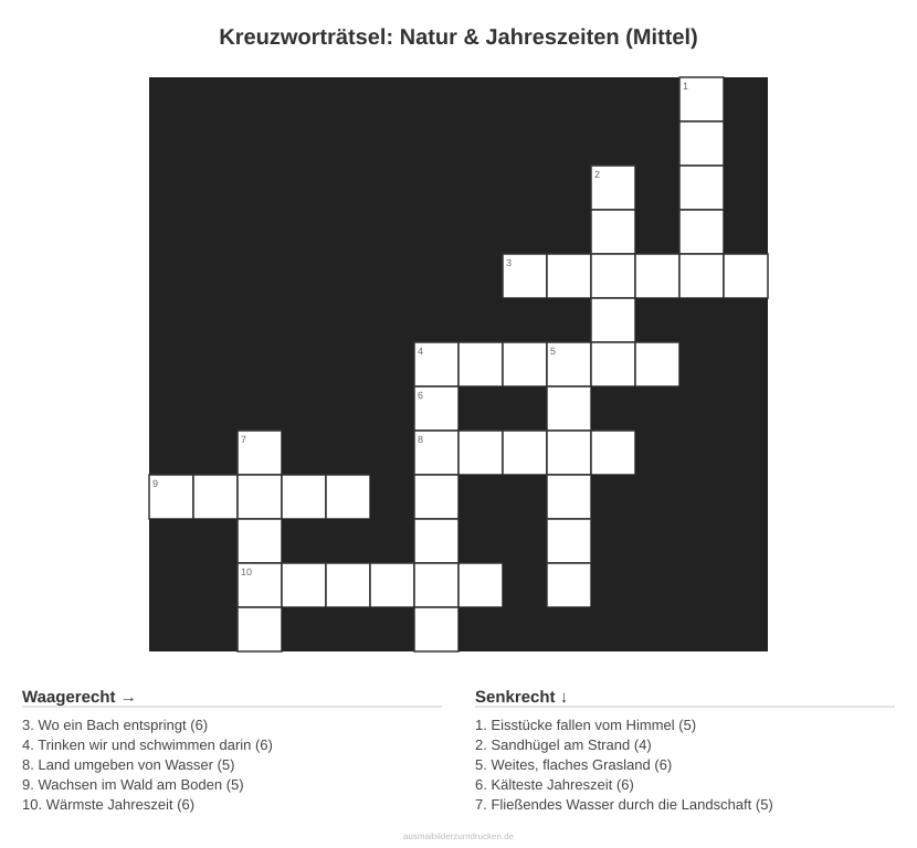 Kreuzworträtsel Kreuzworträtsel: Natur & Jahreszeiten (Mittel) aus der Kategorie Natur - kostenlos ausdrucken