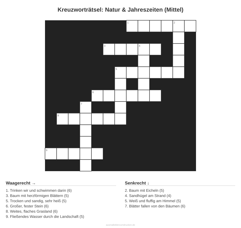 Kreuzworträtsel Kreuzworträtsel: Natur & Jahreszeiten (Mittel) aus der Kategorie Natur - kostenlos ausdrucken