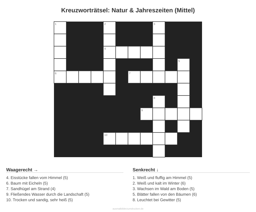 Kreuzworträtsel Kreuzworträtsel: Natur & Jahreszeiten (Mittel) aus der Kategorie Natur - kostenlos ausdrucken