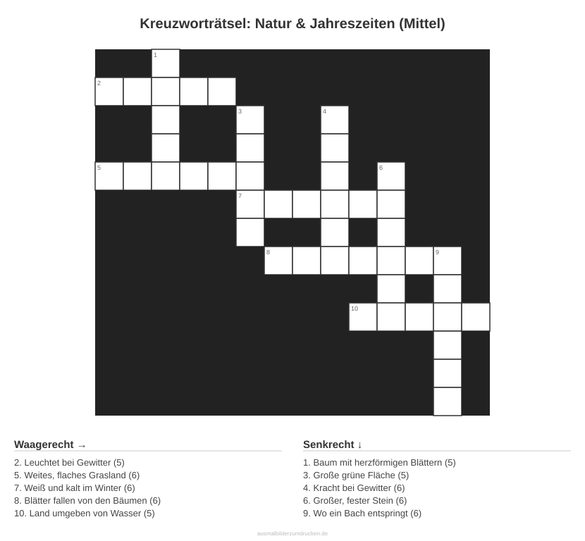 Kreuzworträtsel Kreuzworträtsel: Natur & Jahreszeiten (Mittel) aus der Kategorie Natur - kostenlos ausdrucken