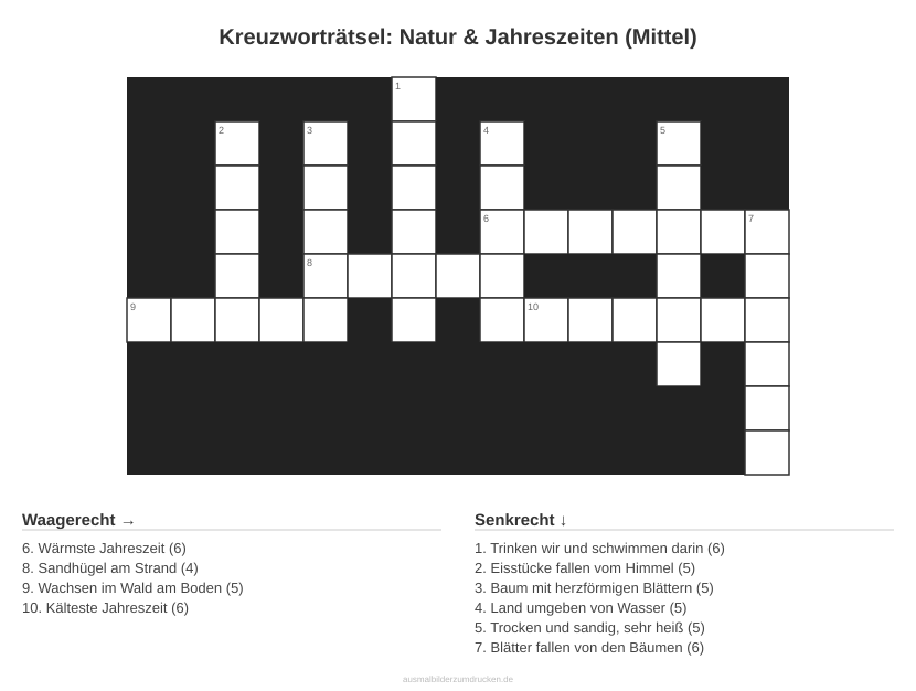 Kreuzworträtsel Kreuzworträtsel: Natur & Jahreszeiten (Mittel) aus der Kategorie Natur - kostenlos ausdrucken