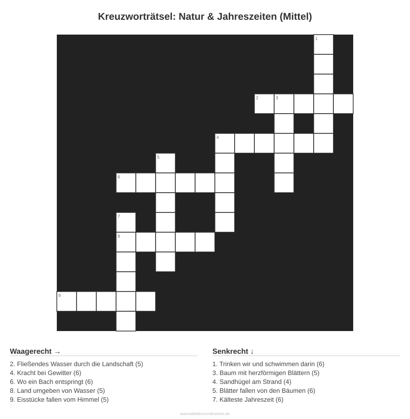 Kreuzworträtsel Kreuzworträtsel: Natur & Jahreszeiten (Mittel) aus der Kategorie Natur - kostenlos ausdrucken