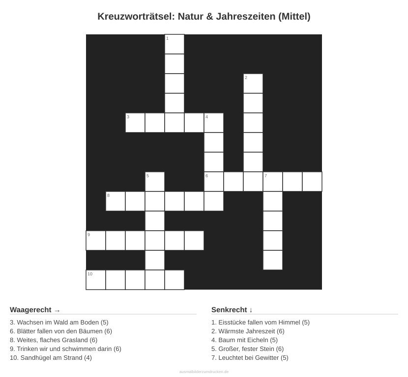 Kreuzworträtsel Kreuzworträtsel: Natur & Jahreszeiten (Mittel) aus der Kategorie Natur - kostenlos ausdrucken