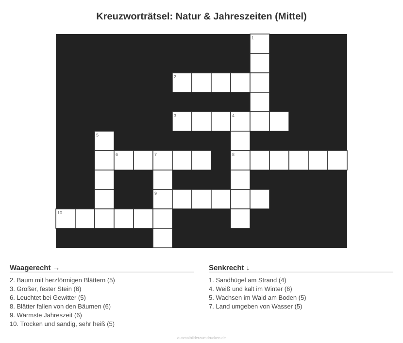 Kreuzworträtsel Kreuzworträtsel: Natur & Jahreszeiten (Mittel) aus der Kategorie Natur - kostenlos ausdrucken