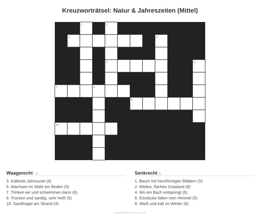 Kreuzworträtsel Kreuzworträtsel: Natur & Jahreszeiten (Mittel) aus der Kategorie Natur - kostenlos ausdrucken