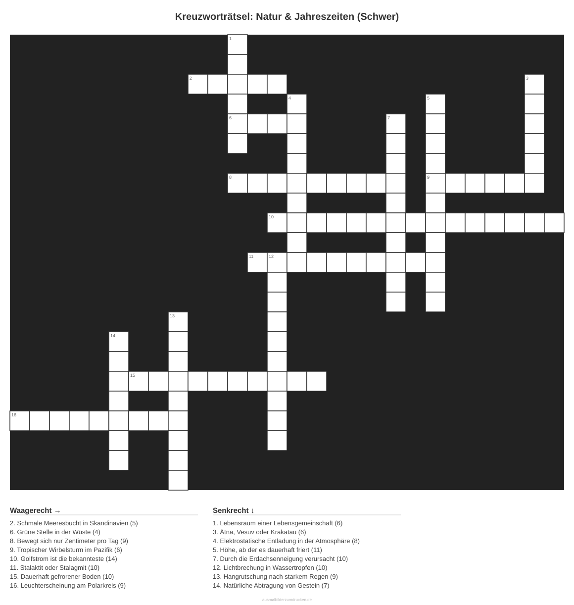 Kreuzworträtsel Kreuzworträtsel: Natur & Jahreszeiten (Schwer) aus der Kategorie Natur - kostenlos ausdrucken