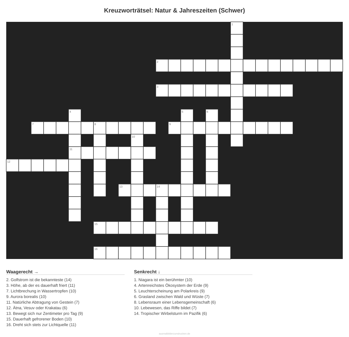 Kreuzworträtsel Kreuzworträtsel: Natur & Jahreszeiten (Schwer) aus der Kategorie Natur - kostenlos ausdrucken