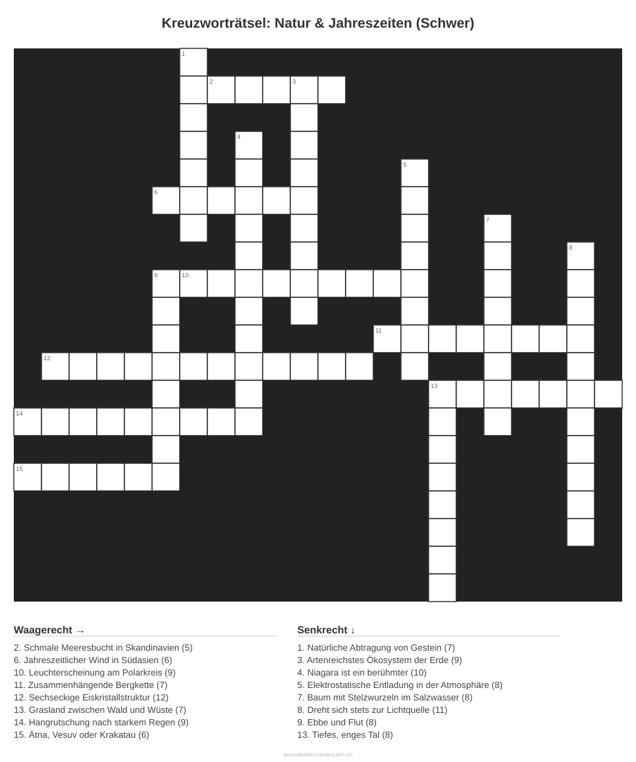 Kreuzworträtsel Kreuzworträtsel: Natur & Jahreszeiten (Schwer) aus der Kategorie Natur - kostenlos ausdrucken