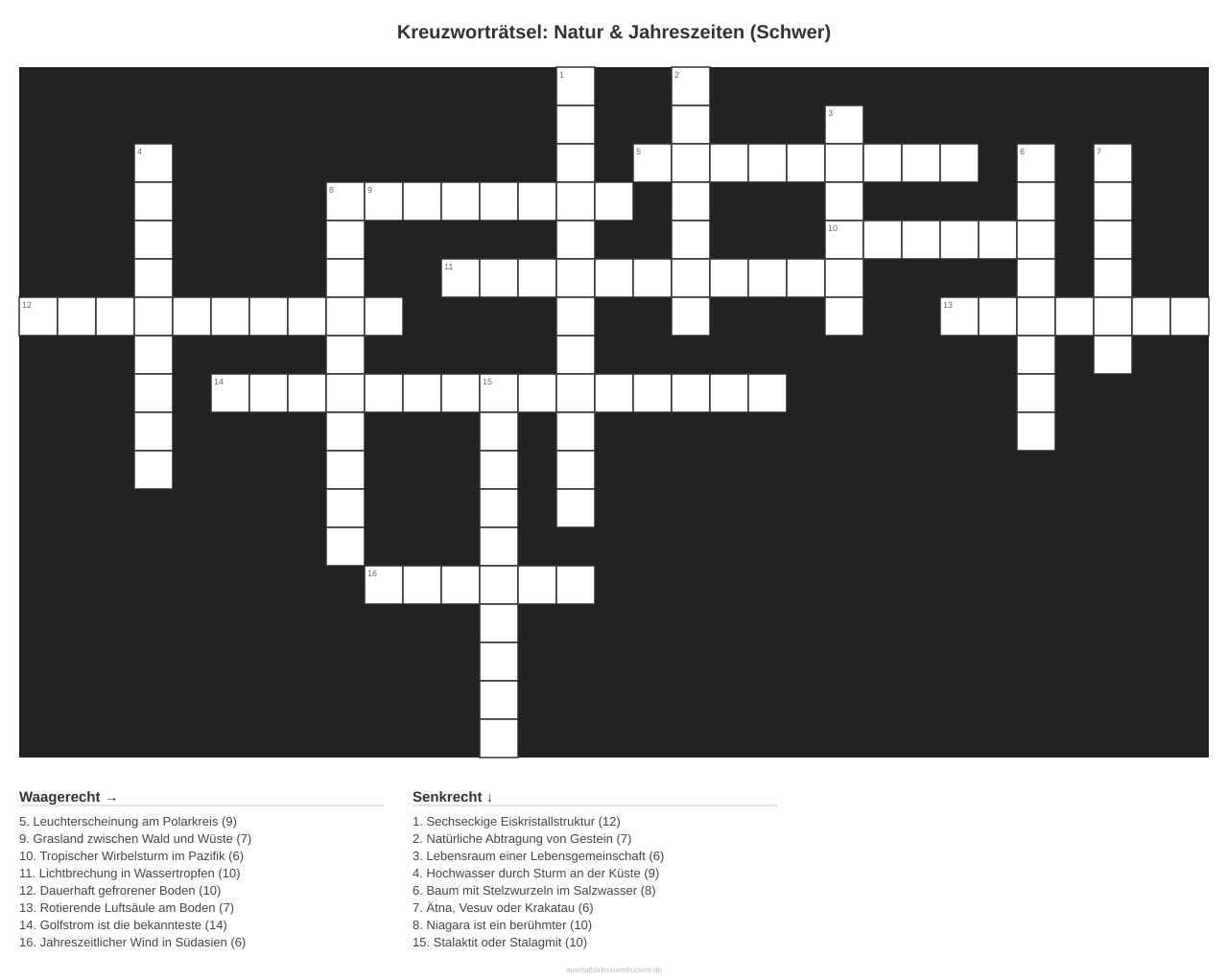 Kreuzworträtsel Kreuzworträtsel: Natur & Jahreszeiten (Schwer) aus der Kategorie Natur - kostenlos ausdrucken