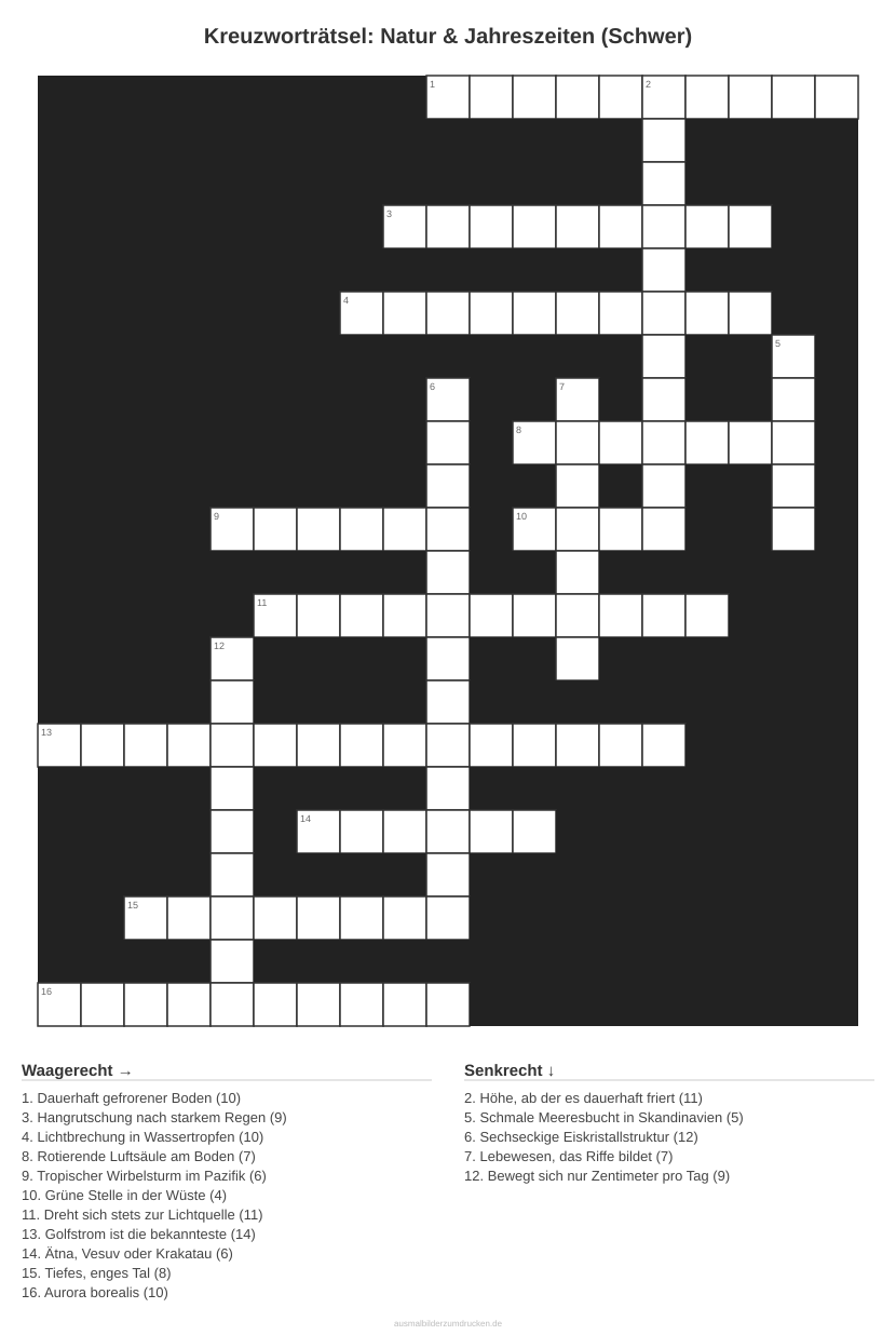 Kreuzworträtsel Kreuzworträtsel: Natur & Jahreszeiten (Schwer) aus der Kategorie Natur - kostenlos ausdrucken