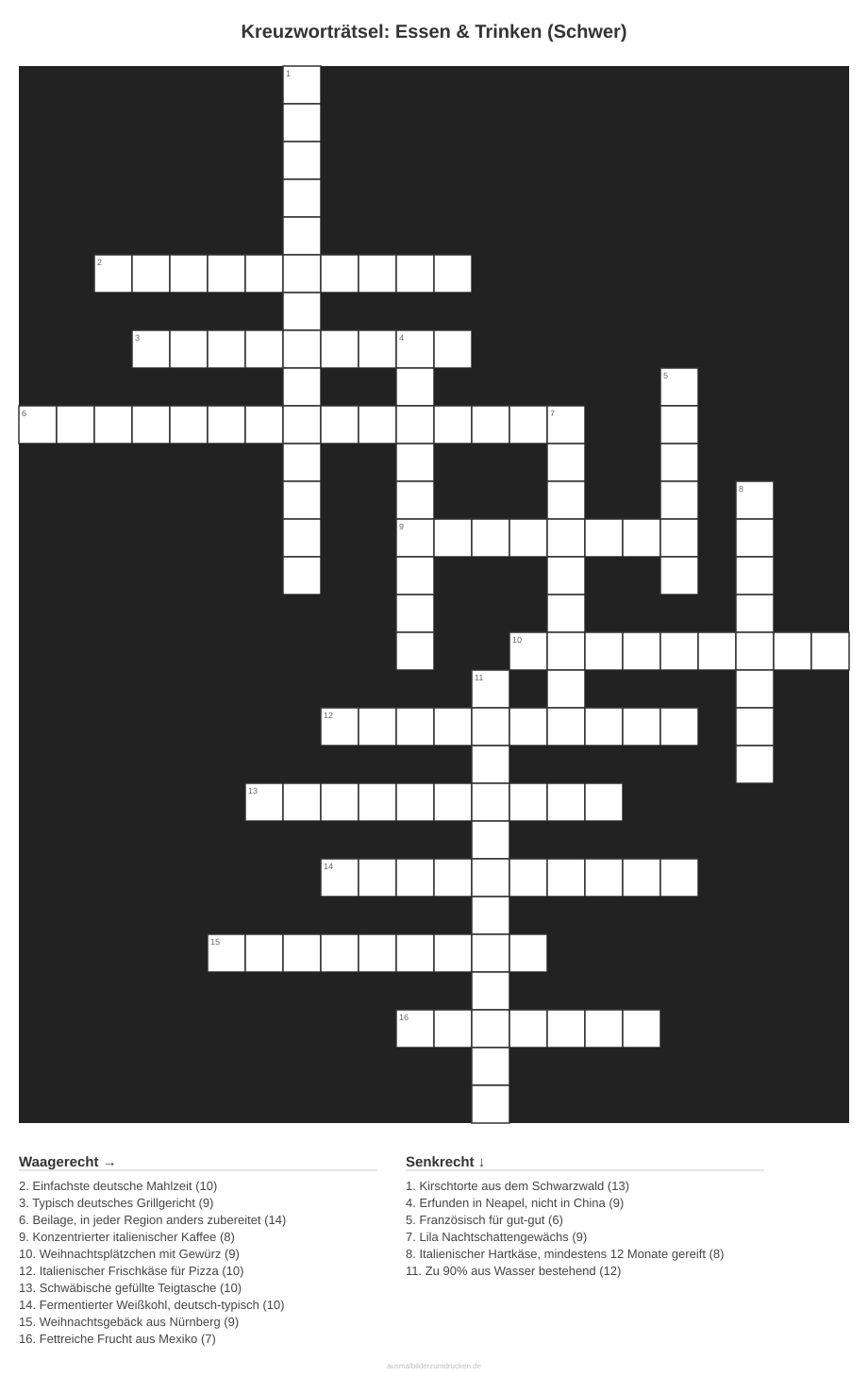 Kreuzworträtsel Kreuzworträtsel: Essen & Trinken (Schwer) aus der Kategorie Essen - kostenlos ausdrucken
