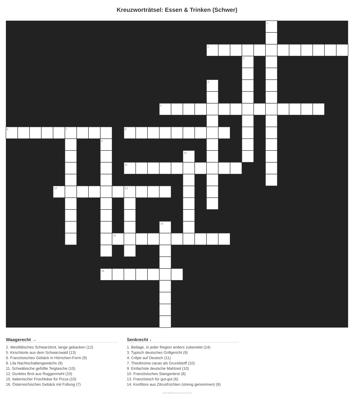 Kreuzworträtsel Kreuzworträtsel: Essen & Trinken (Schwer) aus der Kategorie Essen - kostenlos ausdrucken