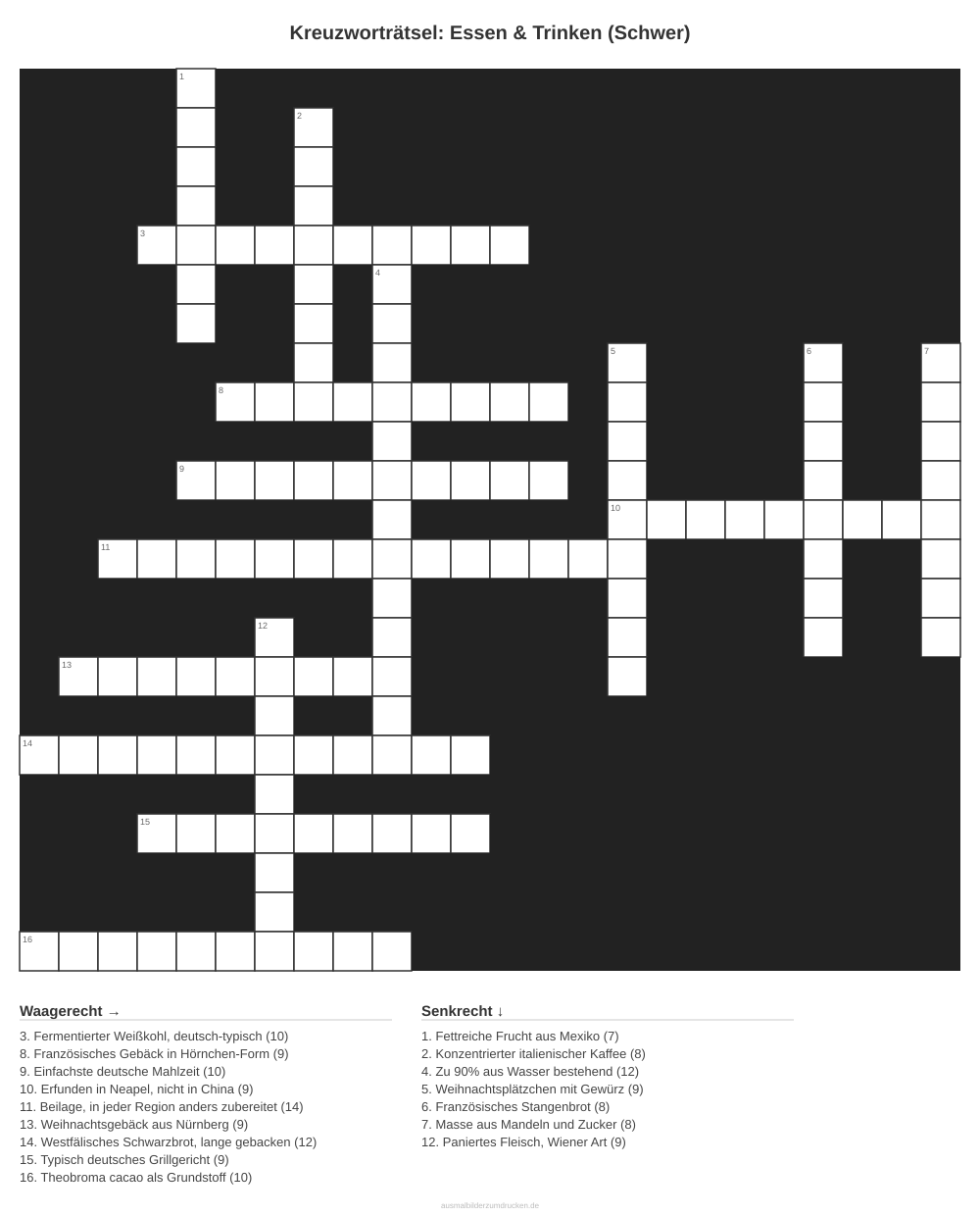 Kreuzworträtsel Kreuzworträtsel: Essen & Trinken (Schwer) aus der Kategorie Essen - kostenlos ausdrucken
