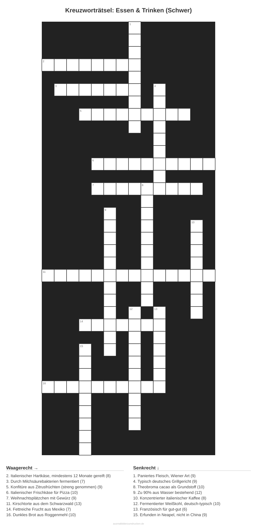 Kreuzworträtsel Kreuzworträtsel: Essen & Trinken (Schwer) aus der Kategorie Essen - kostenlos ausdrucken