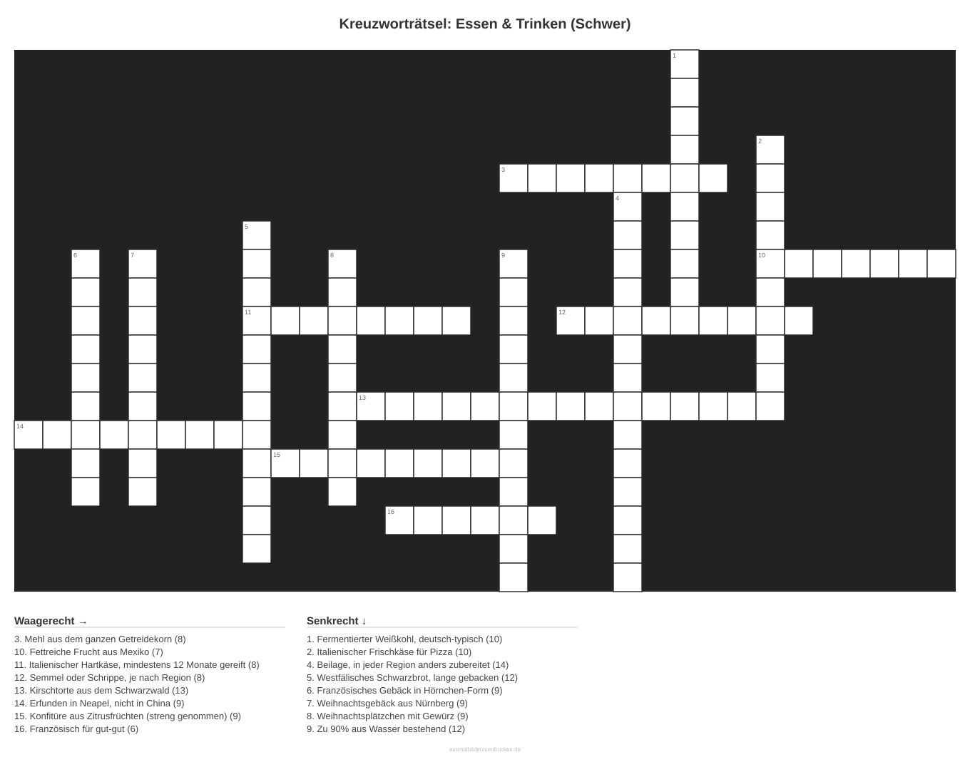 Kreuzworträtsel Kreuzworträtsel: Essen & Trinken (Schwer) aus der Kategorie Essen - kostenlos ausdrucken