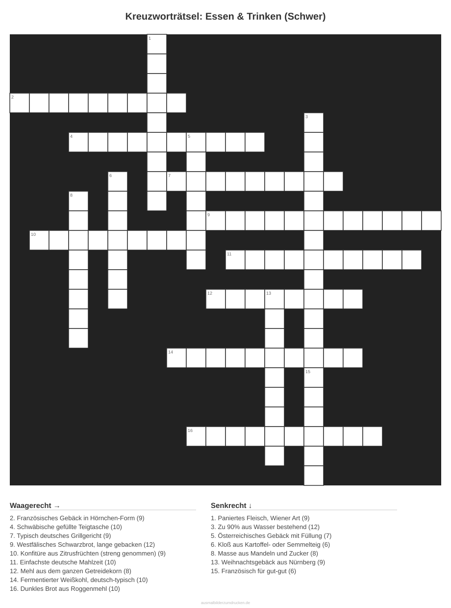 Kreuzworträtsel Kreuzworträtsel: Essen & Trinken (Schwer) aus der Kategorie Essen - kostenlos ausdrucken