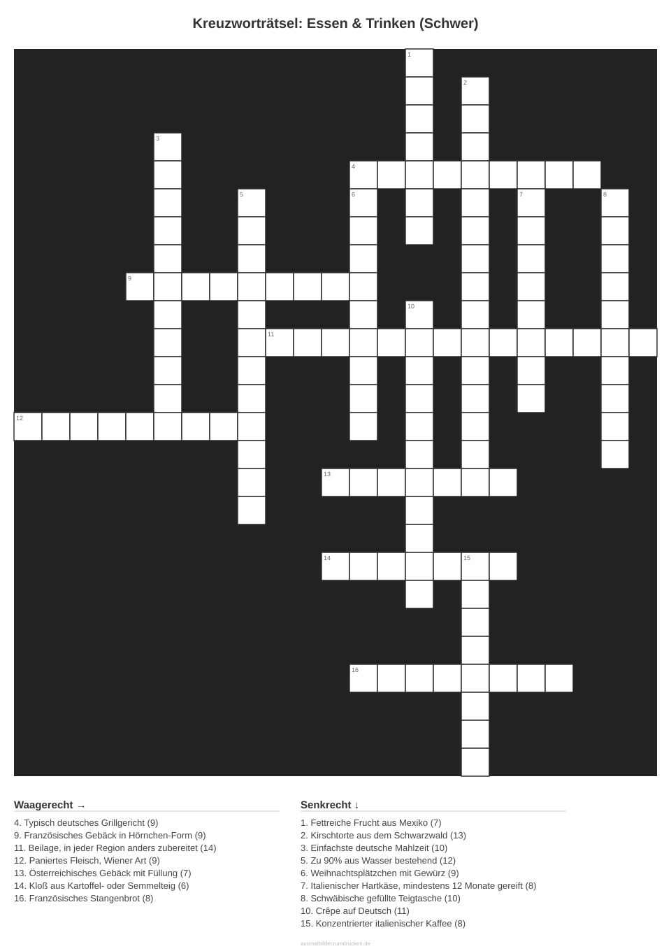 Kreuzworträtsel Kreuzworträtsel: Essen & Trinken (Schwer) aus der Kategorie Essen - kostenlos ausdrucken