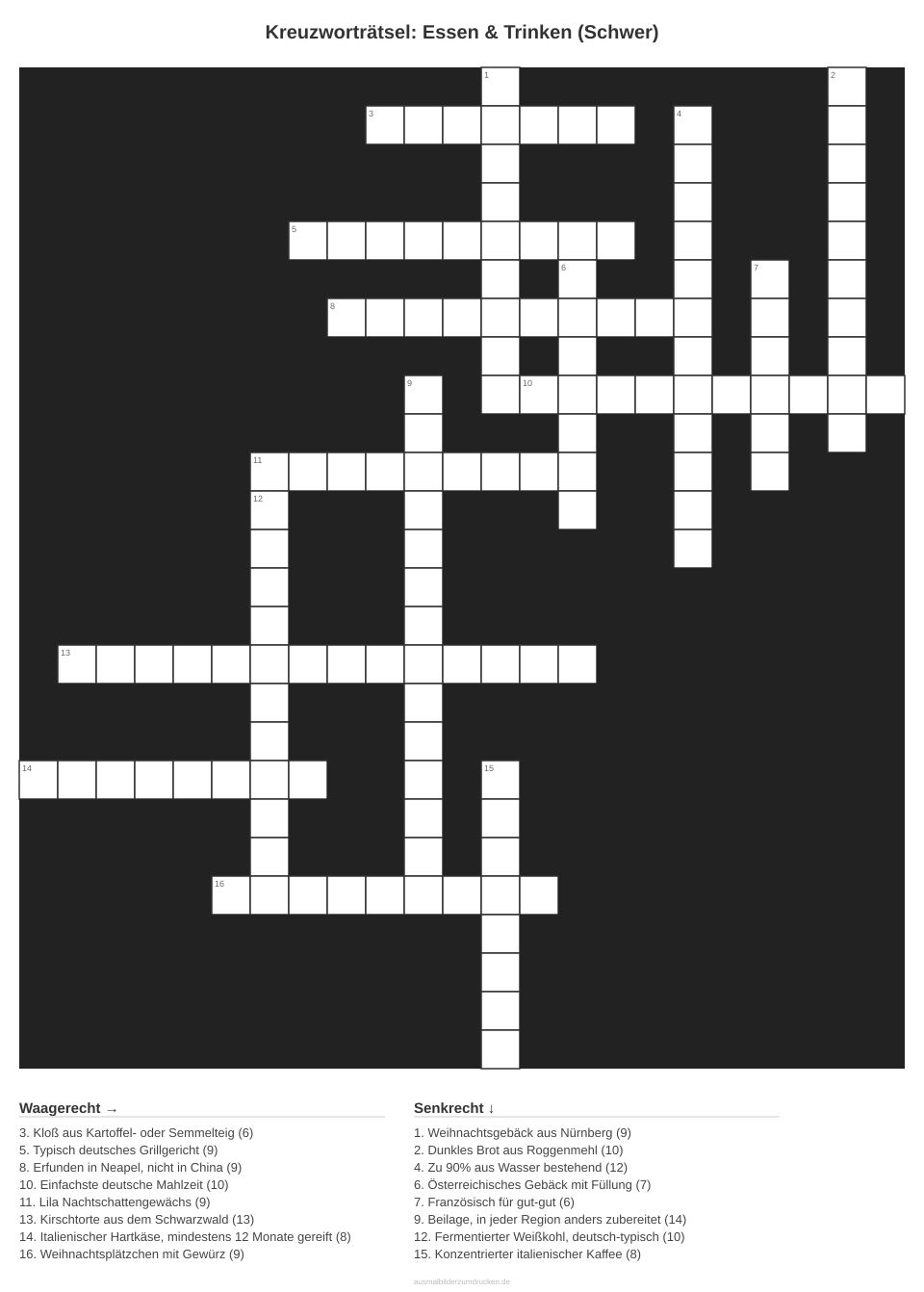 Kreuzworträtsel Kreuzworträtsel: Essen & Trinken (Schwer) aus der Kategorie Essen - kostenlos ausdrucken