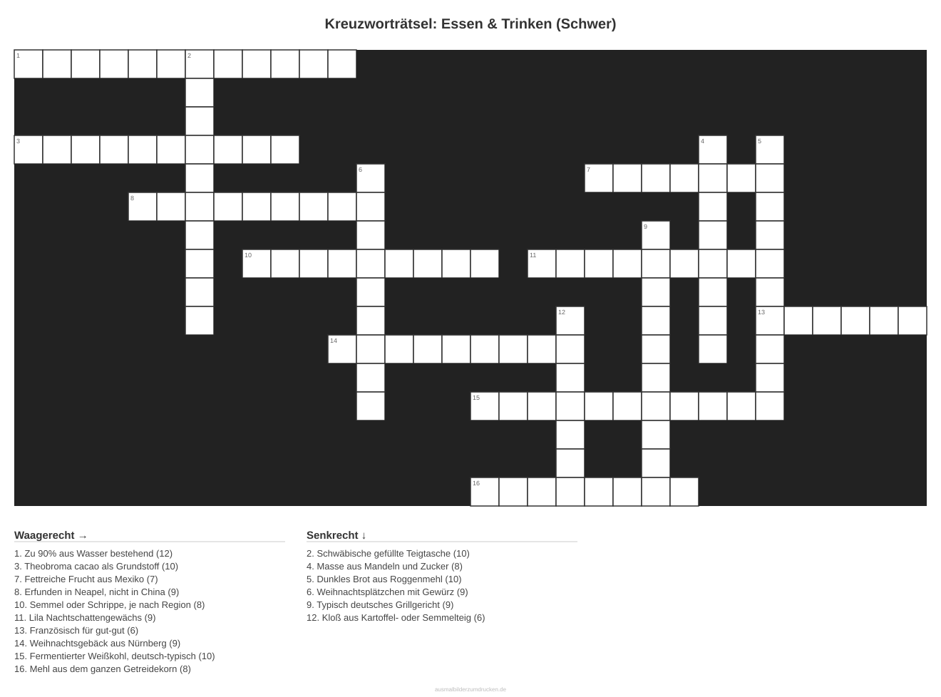 Kreuzworträtsel Kreuzworträtsel: Essen & Trinken (Schwer) aus der Kategorie Essen - kostenlos ausdrucken