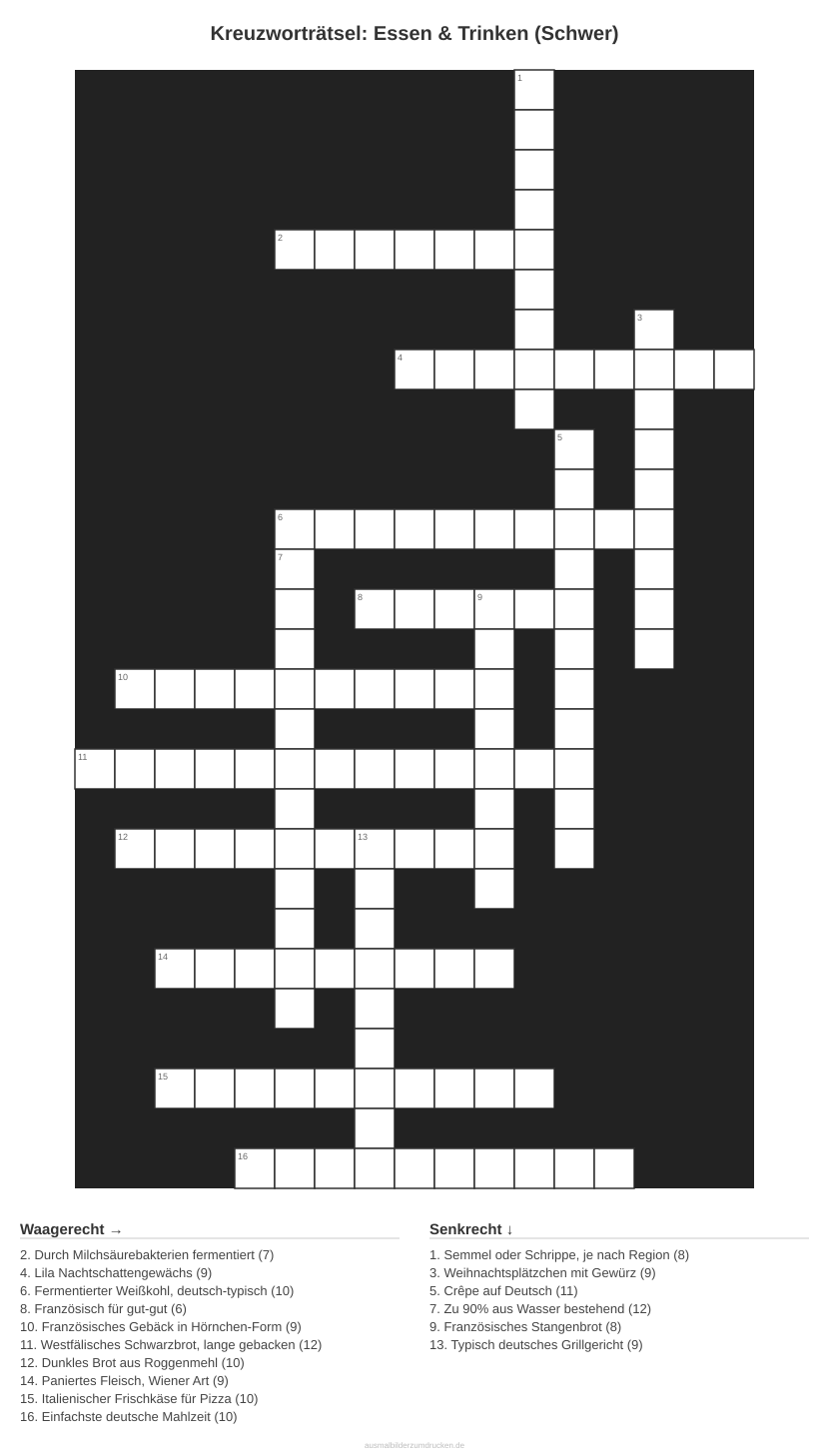 Kreuzworträtsel Kreuzworträtsel: Essen & Trinken (Schwer) aus der Kategorie Essen - kostenlos ausdrucken
