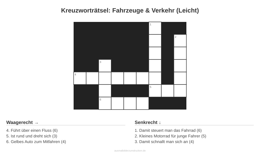 Kreuzworträtsel Kreuzworträtsel: Fahrzeuge & Verkehr (Leicht) aus der Kategorie Fahrzeuge - kostenlos ausdrucken