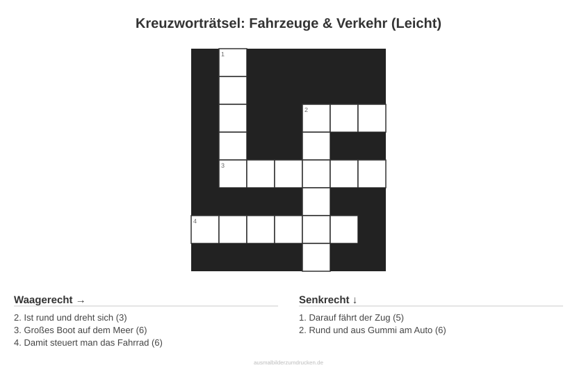 Kreuzworträtsel Kreuzworträtsel: Fahrzeuge & Verkehr (Leicht) aus der Kategorie Fahrzeuge - kostenlos ausdrucken