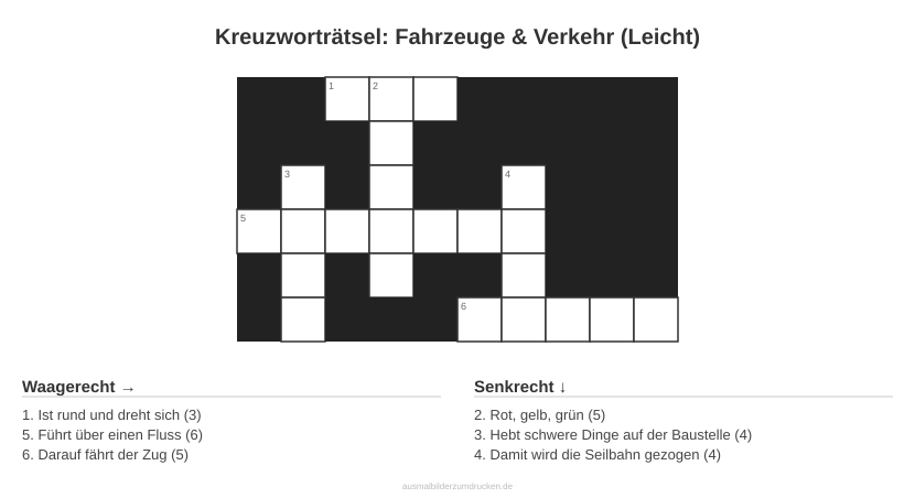 Kreuzworträtsel Kreuzworträtsel: Fahrzeuge & Verkehr (Leicht) aus der Kategorie Fahrzeuge - kostenlos ausdrucken