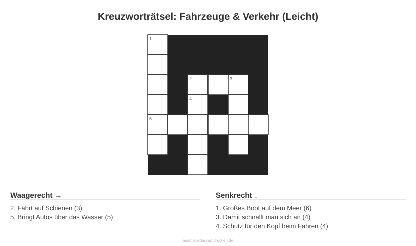 Kreuzworträtsel Kreuzworträtsel: Fahrzeuge & Verkehr (Leicht) aus der Kategorie Fahrzeuge - kostenlos ausdrucken
