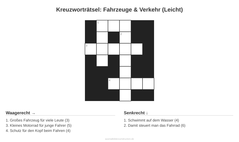 Kreuzworträtsel Kreuzworträtsel: Fahrzeuge & Verkehr (Leicht) aus der Kategorie Fahrzeuge - kostenlos ausdrucken