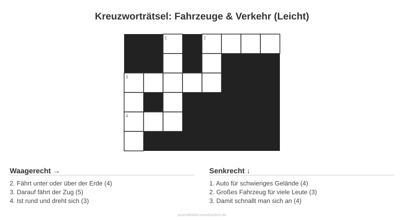 Kreuzworträtsel Kreuzworträtsel: Fahrzeuge & Verkehr (Leicht) aus der Kategorie Fahrzeuge - kostenlos ausdrucken