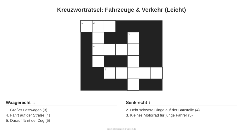 Kreuzworträtsel Kreuzworträtsel: Fahrzeuge & Verkehr (Leicht) aus der Kategorie Fahrzeuge - kostenlos ausdrucken