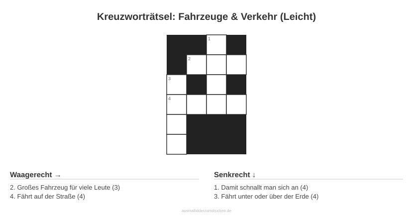 Kreuzworträtsel Kreuzworträtsel: Fahrzeuge & Verkehr (Leicht) aus der Kategorie Fahrzeuge - kostenlos ausdrucken