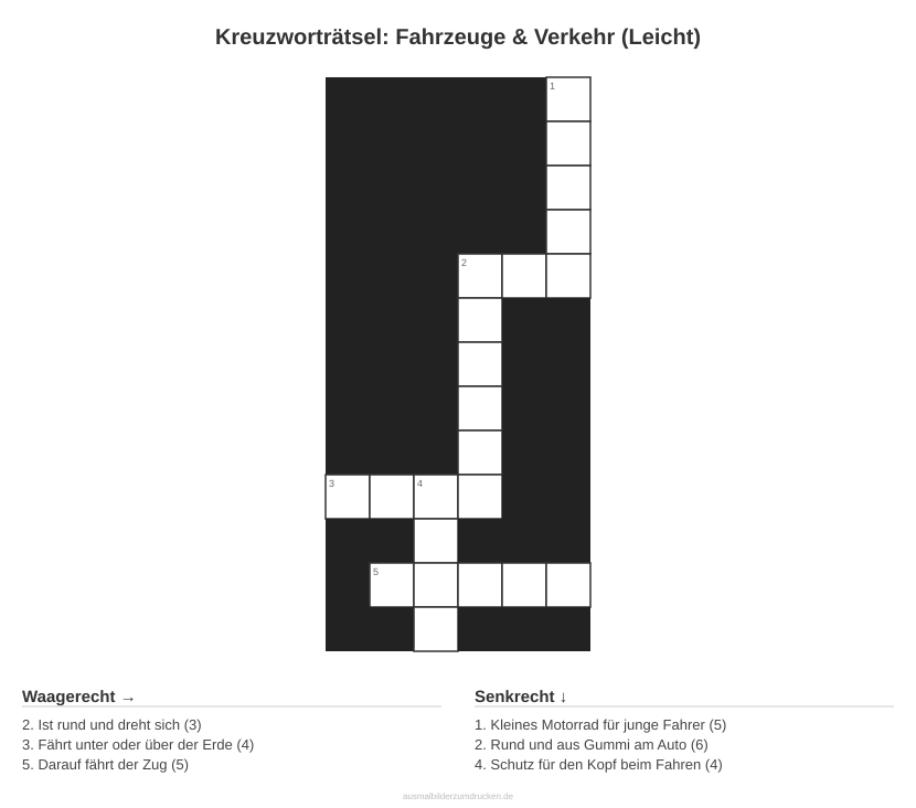 Kreuzworträtsel Kreuzworträtsel: Fahrzeuge & Verkehr (Leicht) aus der Kategorie Fahrzeuge - kostenlos ausdrucken