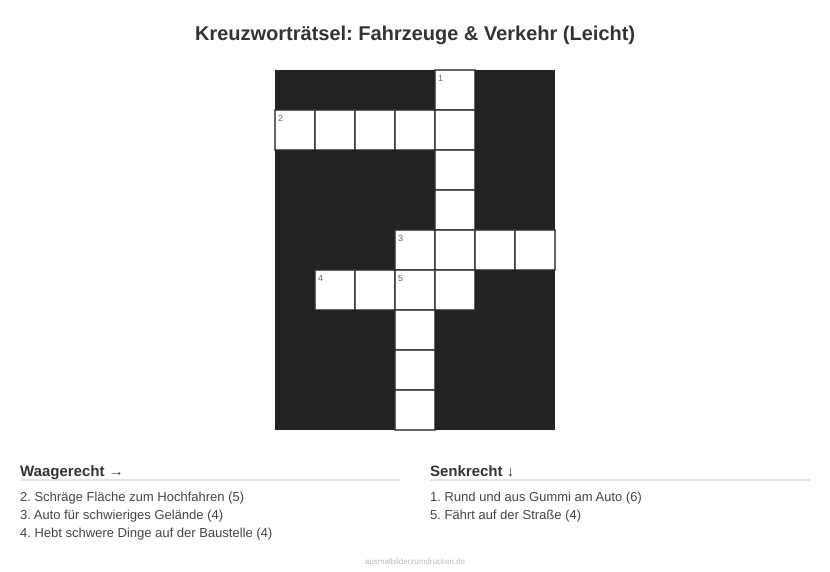 Kreuzworträtsel Kreuzworträtsel: Fahrzeuge & Verkehr (Leicht) aus der Kategorie Fahrzeuge - kostenlos ausdrucken