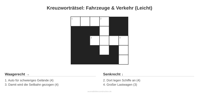 Kreuzworträtsel Kreuzworträtsel: Fahrzeuge & Verkehr (Leicht) aus der Kategorie Fahrzeuge - kostenlos ausdrucken