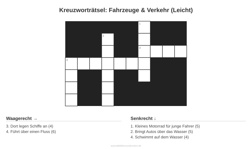 Kreuzworträtsel Kreuzworträtsel: Fahrzeuge & Verkehr (Leicht) aus der Kategorie Fahrzeuge - kostenlos ausdrucken