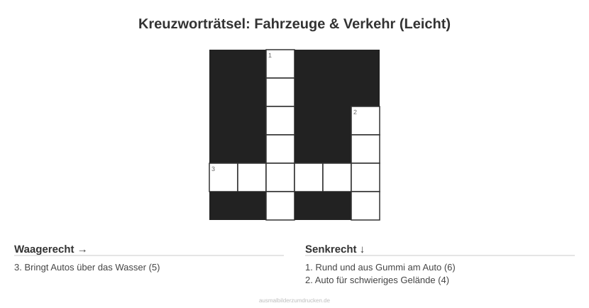 Kreuzworträtsel Kreuzworträtsel: Fahrzeuge & Verkehr (Leicht) aus der Kategorie Fahrzeuge - kostenlos ausdrucken