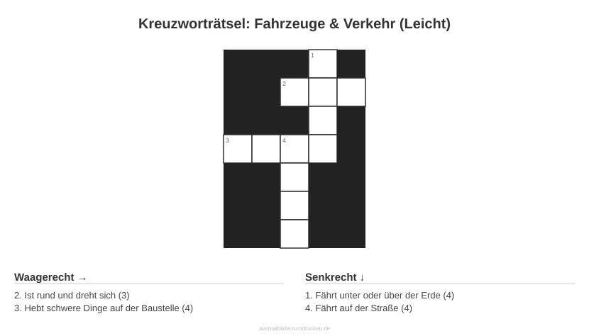 Kreuzworträtsel Kreuzworträtsel: Fahrzeuge & Verkehr (Leicht) aus der Kategorie Fahrzeuge - kostenlos ausdrucken