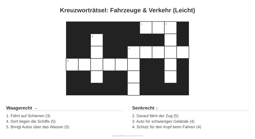 Kreuzworträtsel Kreuzworträtsel: Fahrzeuge & Verkehr (Leicht) aus der Kategorie Fahrzeuge - kostenlos ausdrucken