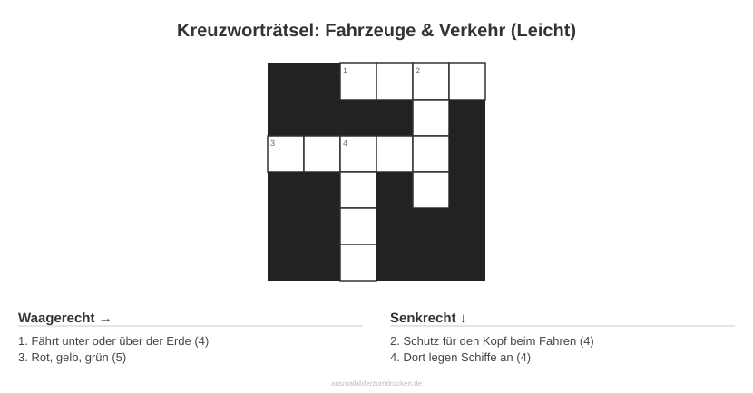 Kreuzworträtsel Kreuzworträtsel: Fahrzeuge & Verkehr (Leicht) aus der Kategorie Fahrzeuge - kostenlos ausdrucken