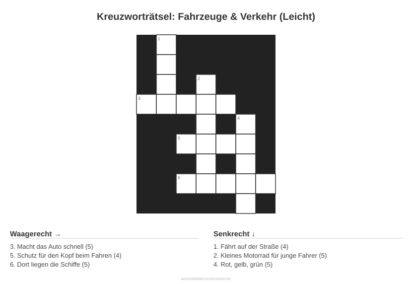 Kreuzworträtsel Kreuzworträtsel: Fahrzeuge & Verkehr (Leicht) aus der Kategorie Fahrzeuge - kostenlos ausdrucken