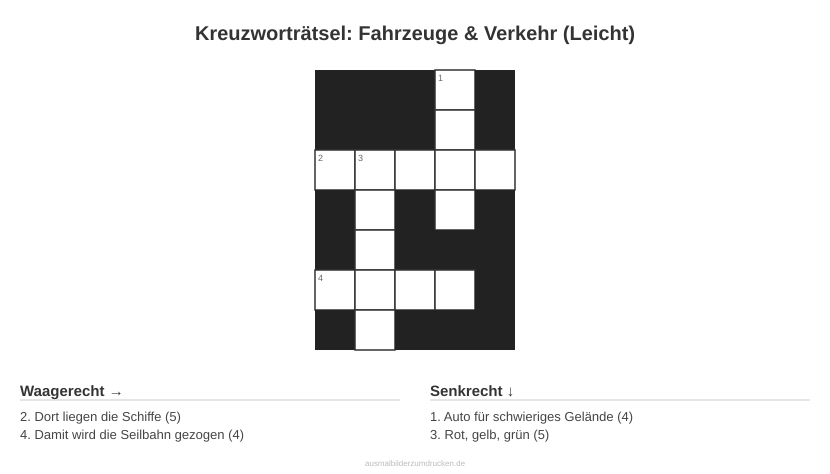 Kreuzworträtsel Kreuzworträtsel: Fahrzeuge & Verkehr (Leicht) aus der Kategorie Fahrzeuge - kostenlos ausdrucken