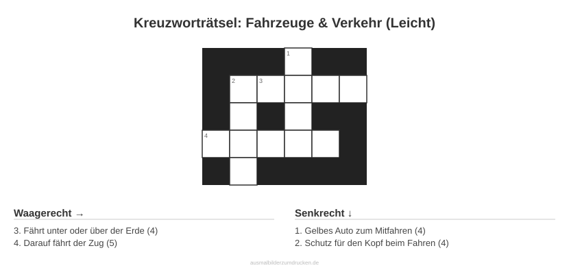Kreuzworträtsel Kreuzworträtsel: Fahrzeuge & Verkehr (Leicht) aus der Kategorie Fahrzeuge - kostenlos ausdrucken
