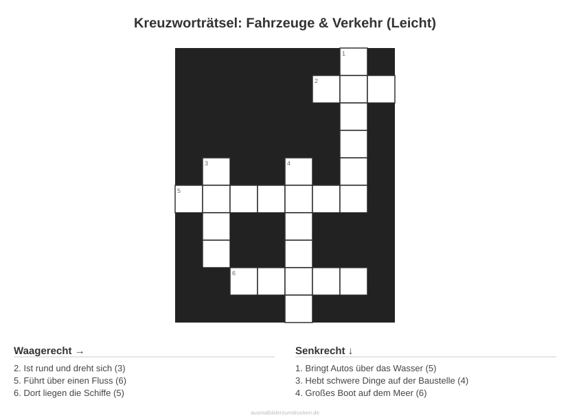 Kreuzworträtsel Kreuzworträtsel: Fahrzeuge & Verkehr (Leicht) aus der Kategorie Fahrzeuge - kostenlos ausdrucken