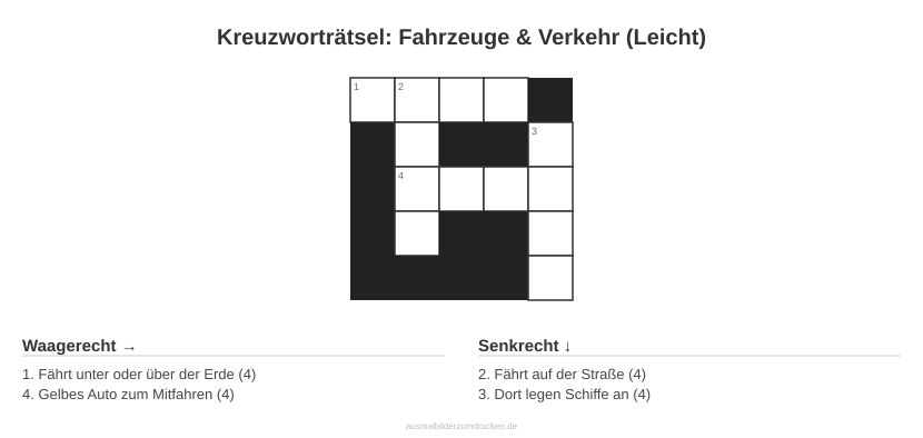 Kreuzworträtsel Kreuzworträtsel: Fahrzeuge & Verkehr (Leicht) aus der Kategorie Fahrzeuge - kostenlos ausdrucken