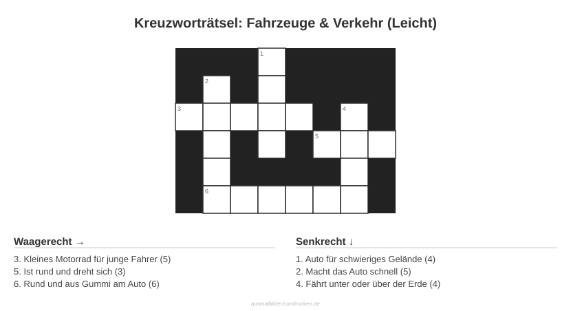 Kreuzworträtsel Kreuzworträtsel: Fahrzeuge & Verkehr (Leicht) aus der Kategorie Fahrzeuge - kostenlos ausdrucken