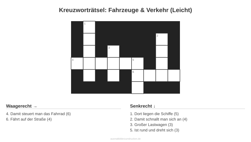 Kreuzworträtsel Kreuzworträtsel: Fahrzeuge & Verkehr (Leicht) aus der Kategorie Fahrzeuge - kostenlos ausdrucken