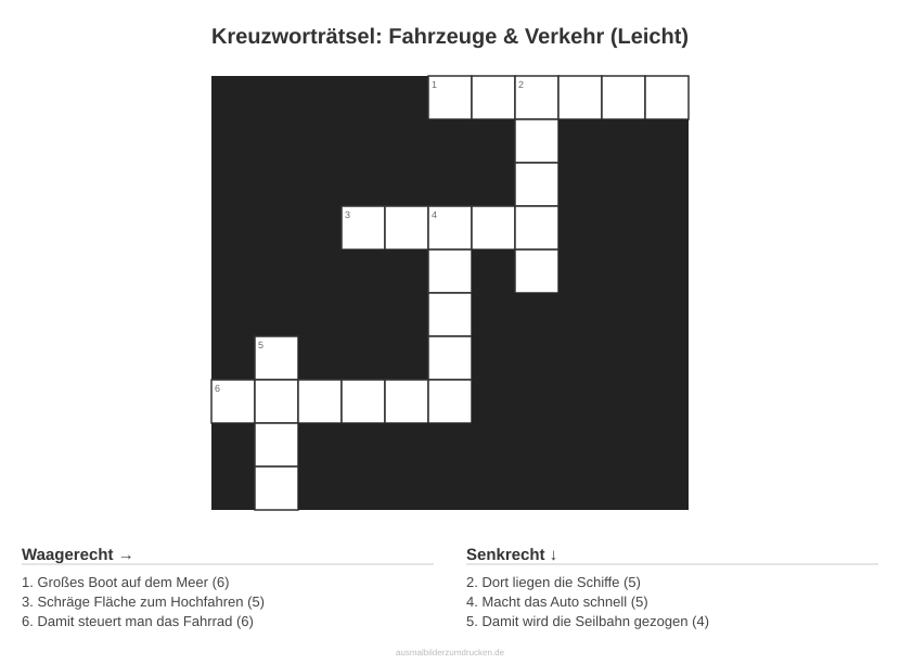 Kreuzworträtsel Kreuzworträtsel: Fahrzeuge & Verkehr (Leicht) aus der Kategorie Fahrzeuge - kostenlos ausdrucken