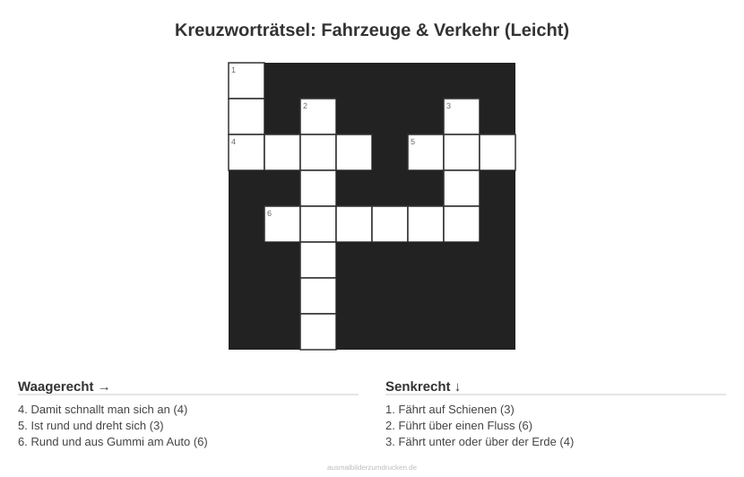 Kreuzworträtsel Kreuzworträtsel: Fahrzeuge & Verkehr (Leicht) aus der Kategorie Fahrzeuge - kostenlos ausdrucken